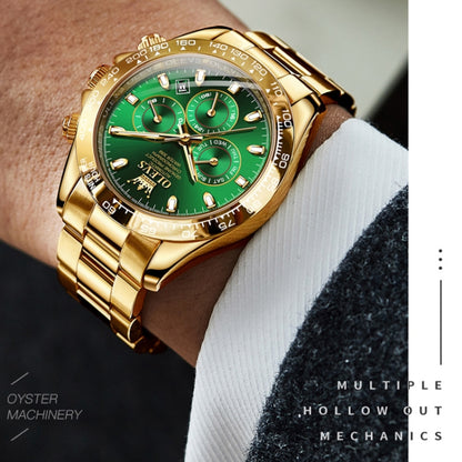 OLEVS 6638 Men Multifunctional Luminous Waterproof Mechanical Watch(Green) - Metal Strap Watches by OLEVS | Online Shopping South Africa | PMC Jewellery | Buy Now Pay Later Mobicred