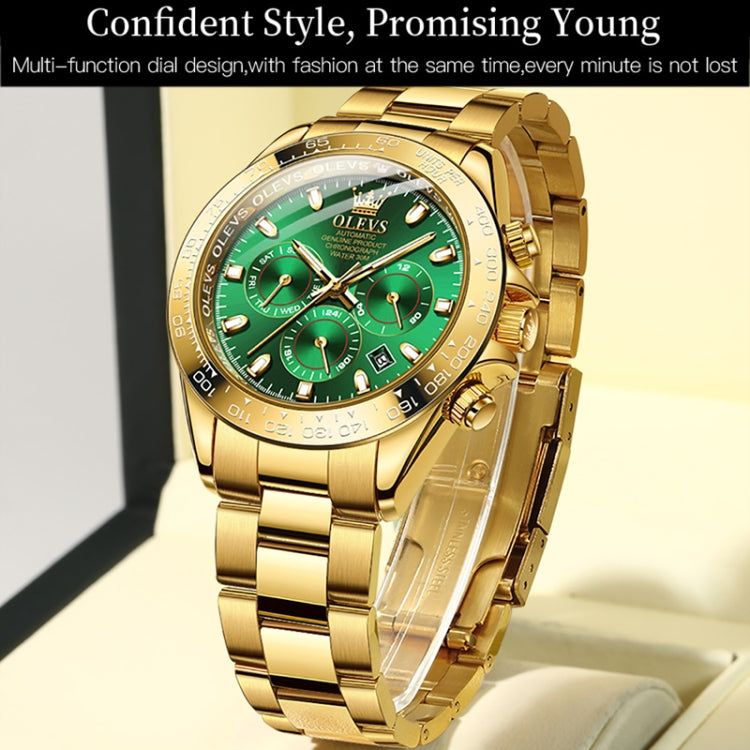 OLEVS 6638 Men Multifunctional Luminous Waterproof Mechanical Watch(Green) - Metal Strap Watches by OLEVS | Online Shopping South Africa | PMC Jewellery | Buy Now Pay Later Mobicred