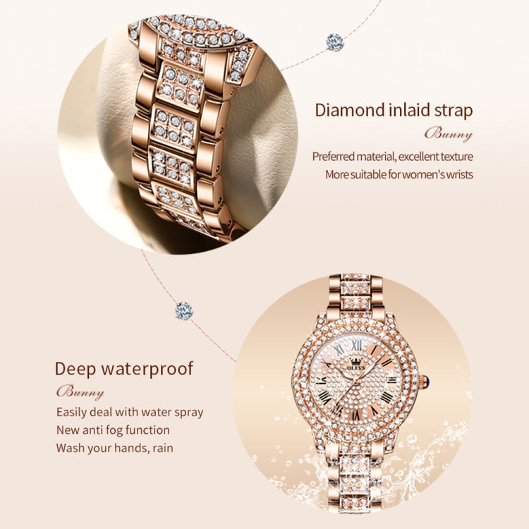 OLEVS 9943 Women Diamond Waterproof Quartz Watch(Rose Gold Diamond Face) - Metal Strap Watches by OLEVS | Online Shopping South Africa | PMC Jewellery | Buy Now Pay Later Mobicred