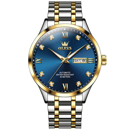 OLEVS 9946 Men Diamond Roman Scale Waterproof Quartz Watch(Blue + Gold) - Metal Strap Watches by OLEVS | Online Shopping South Africa | PMC Jewellery