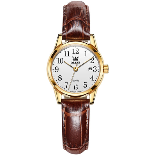 OLEVS 5566 Women Simple Single Calendar Waterproof Quartz Watch(White) - Leather Strap Watches by OLEVS | Online Shopping South Africa | PMC Jewellery | Buy Now Pay Later Mobicred