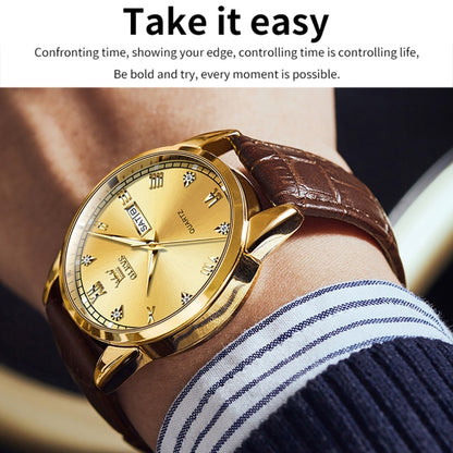 OLEVS 6896 Men Multifunctional Luminous Waterproof Quartz Watch(Gold) - Leather Strap Watches by OLEVS | Online Shopping South Africa | PMC Jewellery