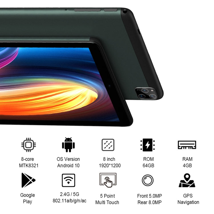 BDF P8 3G Phone Call Tablet PC 8.0 inch, 4GB+64GB, Android 10.0 MTK8321 Octa Core, Support Dual SIM, EU Plug(Grey) - free shipping - PMC TechLife - Order now!