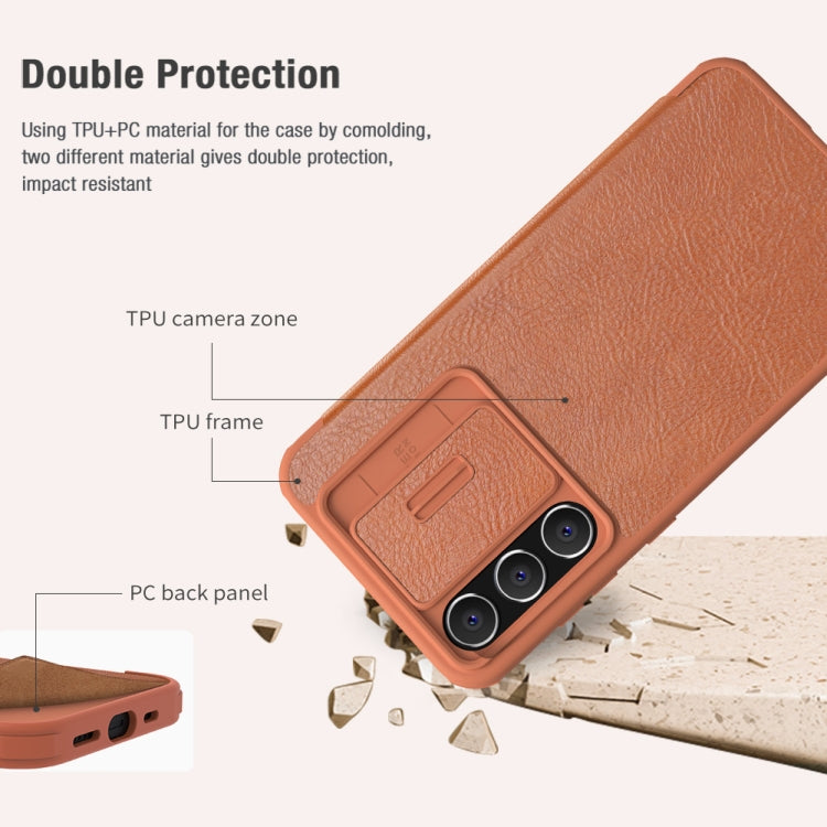 For Samsung Galaxy S23 FE 5G NILLKIN QIN Series Pro Sliding Camera Cover Design Leather Phone Case(Brown) - Galaxy S23 FE 5G Cases by NILLKIN | Online Shopping South Africa | PMC Jewellery