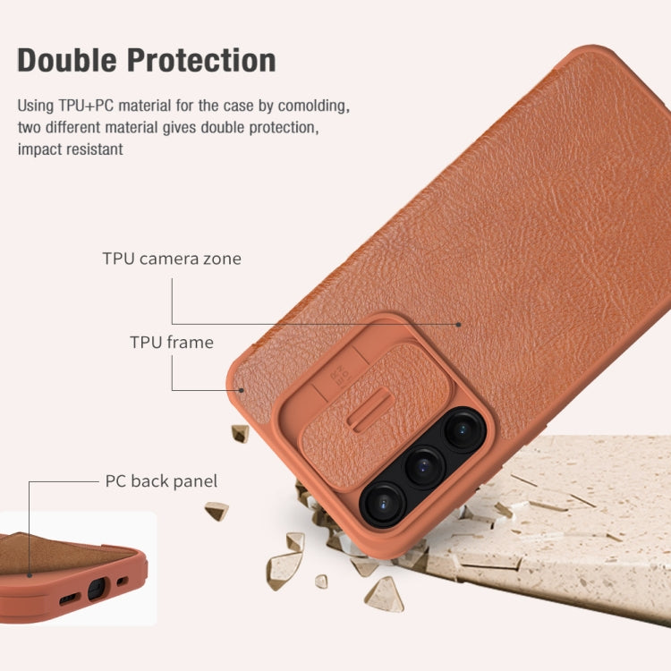 For Samsung Galaxy A55 NILLKIN QIN Series Pro Sliding Camera Cover Design Leather Phone Case(Brown) - Galaxy Phone Cases by NILLKIN | Online Shopping South Africa | PMC Jewellery