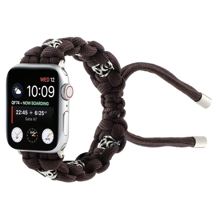 For Apple Watch Series 9 45mm Silk Silver Beads Braided Watch Band(Coffee) - Watch Bands by PMC TechLife | Online Shopping South Africa | PMC TechLife