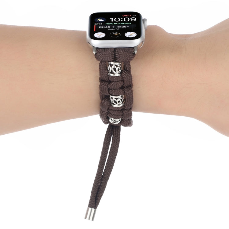 For Apple Watch Series 9 45mm Silk Silver Beads Braided Watch Band(Coffee) - Watch Bands by PMC TechLife | Online Shopping South Africa | PMC TechLife