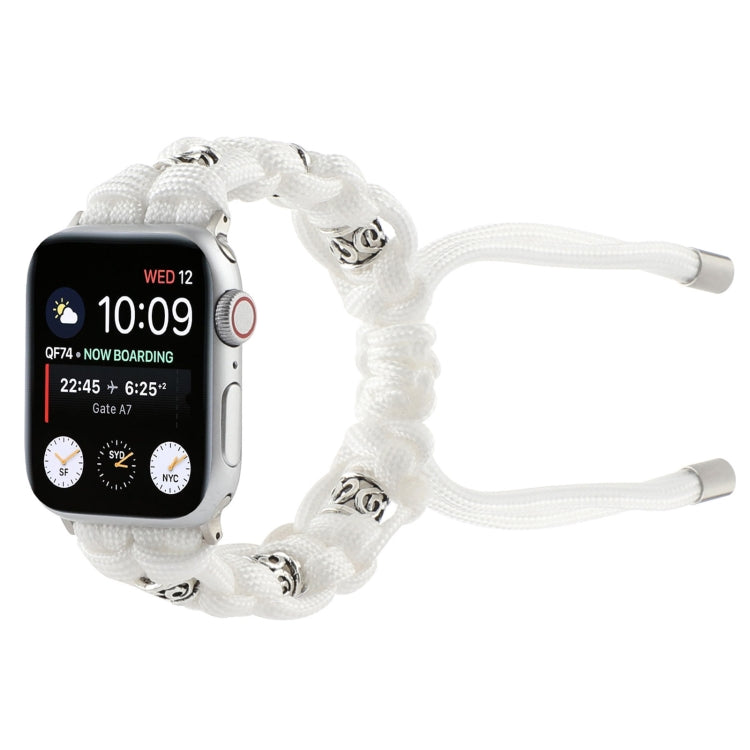 For Apple Watch Series 8 41mm Silk Silver Beads Braided Watch Band(White) - Watch Bands by PMC TechLife | Online Shopping South Africa | PMC TechLife