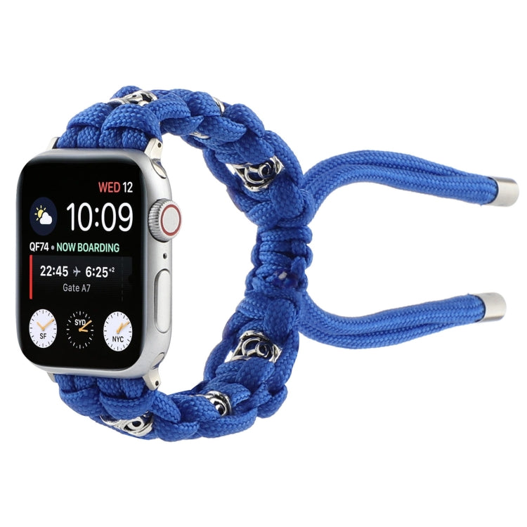 For Apple Watch Series 7 41mm Silk Silver Beads Braided Watch Band(Blue) - Watch Bands by PMC TechLife | Online Shopping South Africa | PMC TechLife