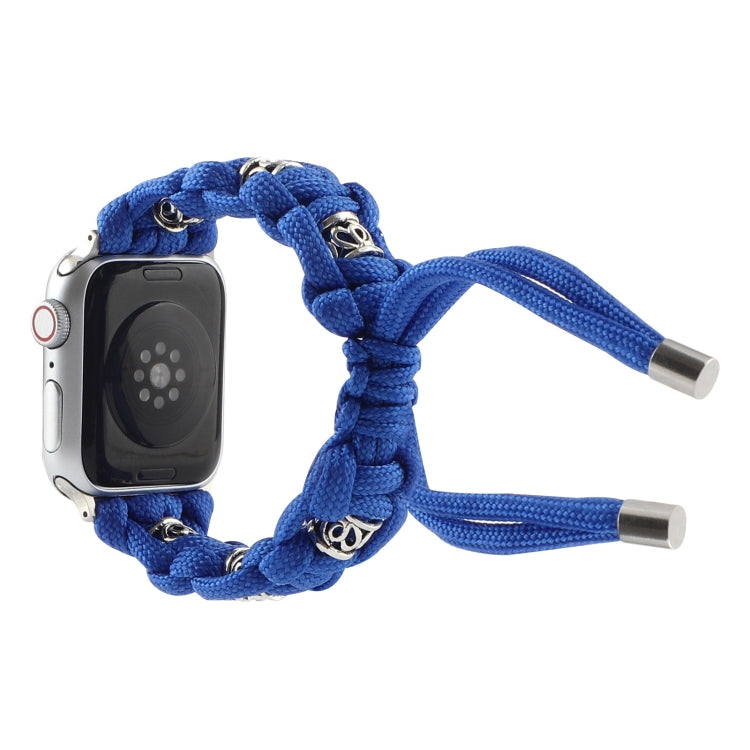 For Apple Watch Series 7 41mm Silk Silver Beads Braided Watch Band(Blue) - Watch Bands by PMC TechLife | Online Shopping South Africa | PMC TechLife