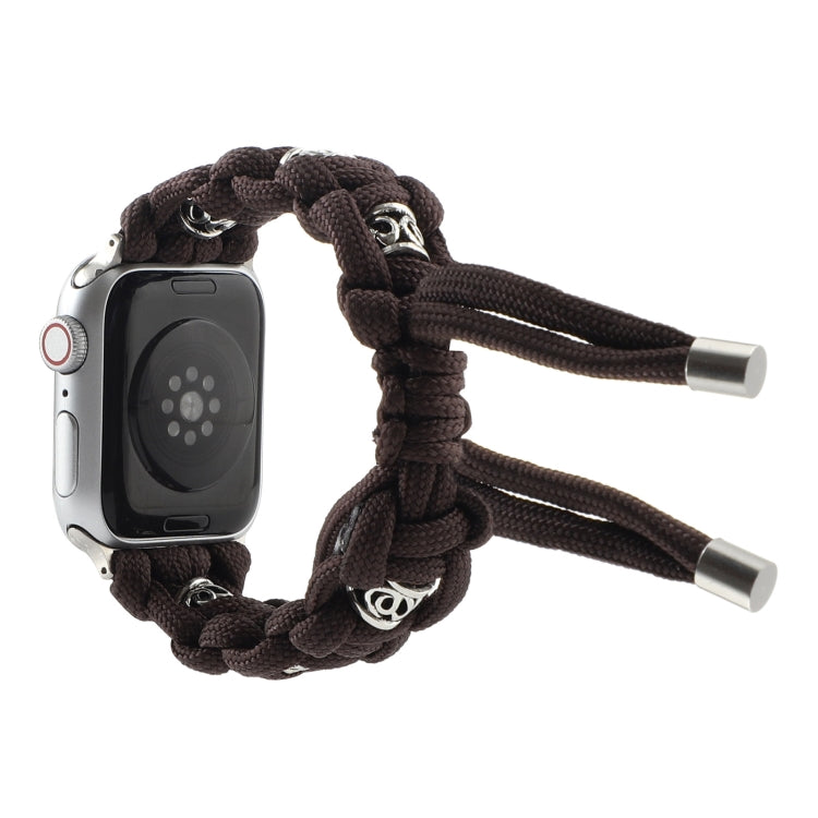 For Apple Watch Series 7 45mm Silk Silver Beads Braided Watch Band(Coffee) - Watch Bands by PMC TechLife | Online Shopping South Africa | PMC TechLife