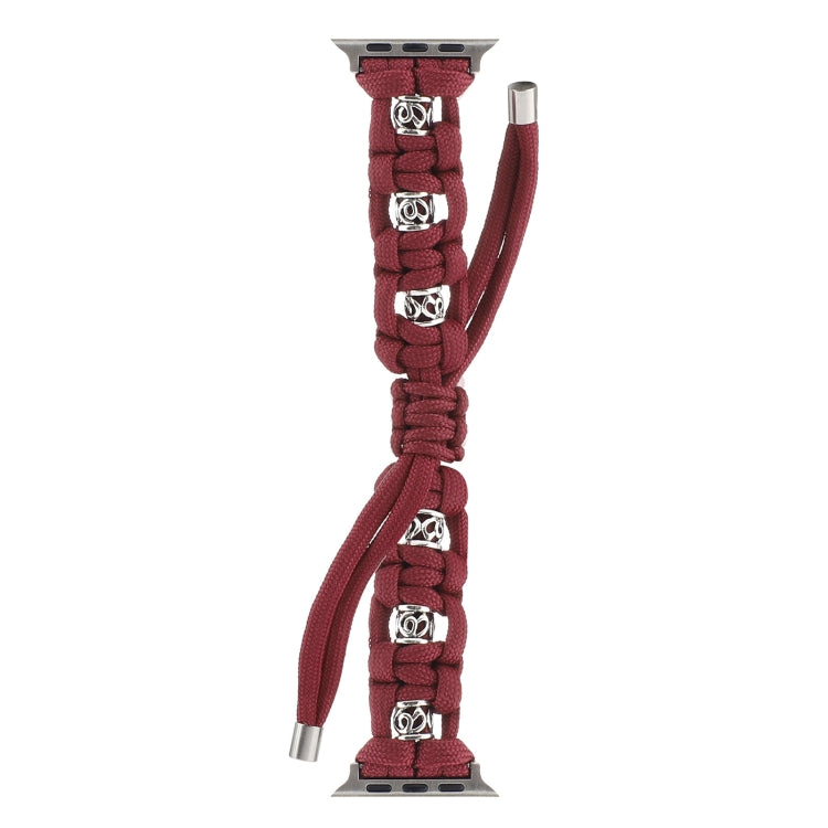 For Apple Watch SE 40mm Silk Silver Beads Braided Watch Band(Wine Red) - Watch Bands by PMC TechLife | Online Shopping South Africa | PMC TechLife