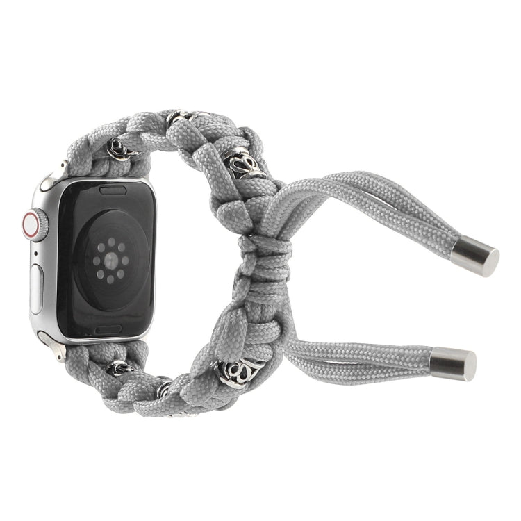 For Apple Watch SE 44mm Silk Silver Beads Braided Watch Band(Grey) - Watch Bands by PMC TechLife | Online Shopping South Africa | PMC TechLife
