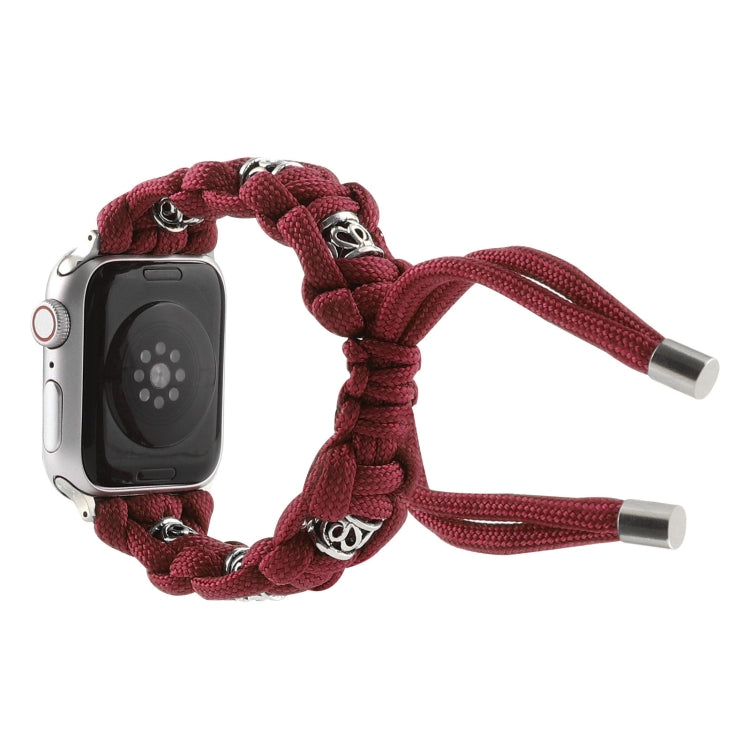 For Apple Watch SE 44mm Silk Silver Beads Braided Watch Band(Wine Red) - Watch Bands by PMC TechLife | Online Shopping South Africa | PMC TechLife