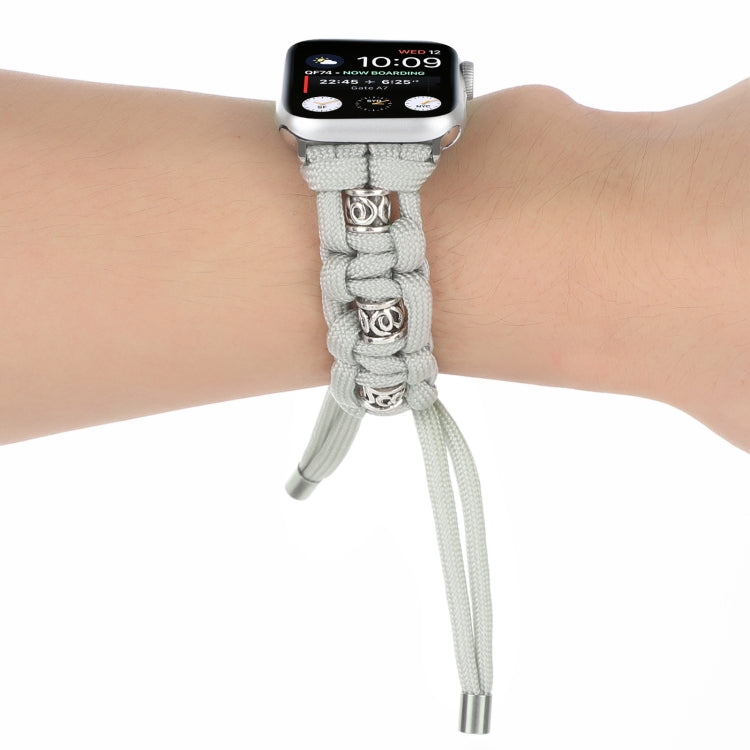 For Apple Watch Series 4 44mm Silk Silver Beads Braided Watch Band(Grey) - Watch Bands by PMC TechLife | Online Shopping South Africa | PMC TechLife