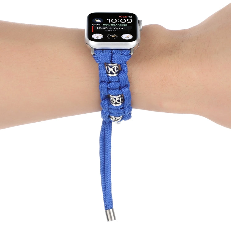 For Apple Watch Series 4 44mm Silk Silver Beads Braided Watch Band(Blue) - Watch Bands by PMC TechLife | Online Shopping South Africa | PMC TechLife