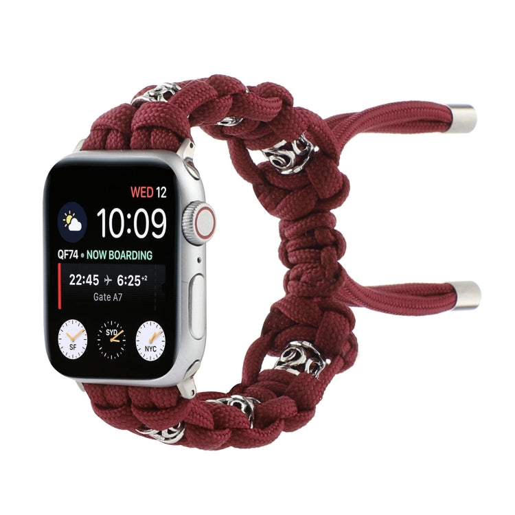 For Apple Watch Series 4 44mm Silk Silver Beads Braided Watch Band(Wine Red) - Watch Bands by PMC TechLife | Online Shopping South Africa | PMC TechLife