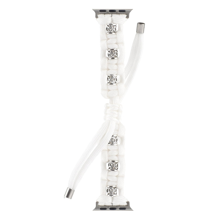 For Apple Watch Series 4 40mm Silk Silver Beads Braided Watch Band(White) - Watch Bands by PMC TechLife | Online Shopping South Africa | PMC TechLife