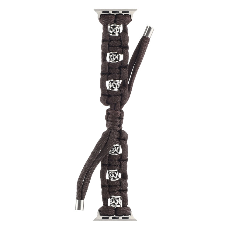 For Apple Watch Series 3 38mm Silk Silver Beads Braided Watch Band(Coffee) - Watch Bands by PMC TechLife | Online Shopping South Africa | PMC TechLife