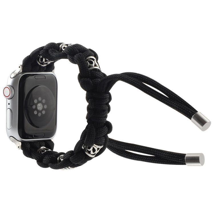For Apple Watch Series 2 42mm Silk Silver Beads Braided Watch Band(Black) - Watch Bands by PMC TechLife | Online Shopping South Africa | PMC TechLife