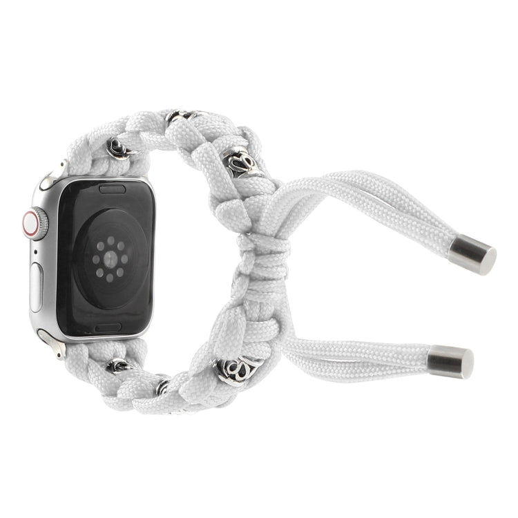 For Apple Watch Series 2 42mm Silk Silver Beads Braided Watch Band(White) - Watch Bands by PMC TechLife | Online Shopping South Africa | PMC TechLife