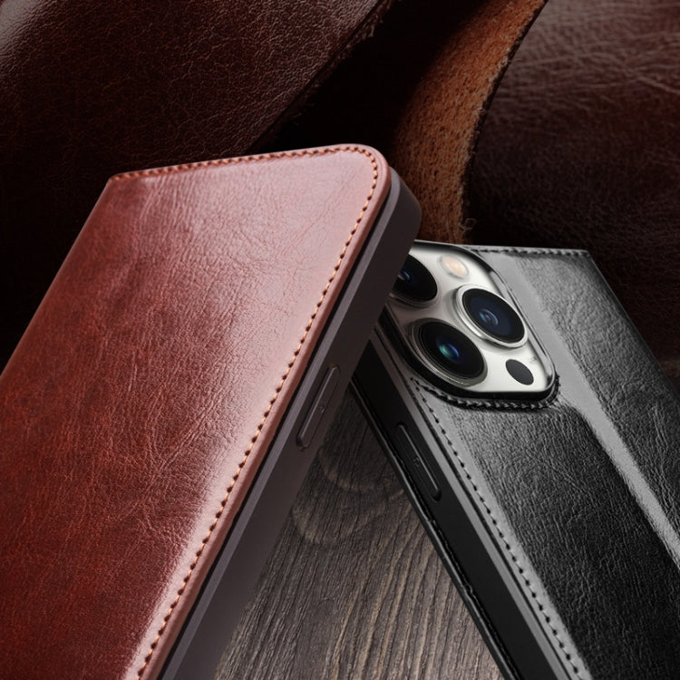 For iPhone 15 Pro Max QIALINO Classic Genuine Leather Phone Case(Brown) - free shipping - PMC TechLife - Order now!