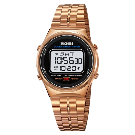 SKMEI 1882 Multifunctional Men 30M Waterproof Luminous Stainless Steel Digital Wrist Watch(Rose Gold White) - Metal Strap Watches by SKMEI | Online Shopping South Africa | PMC Jewellery | Buy Now Pay Later Mobicred