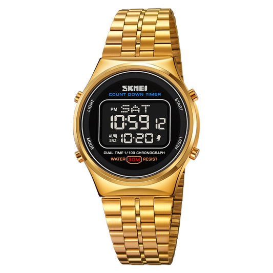 SKMEI 1882 Multifunctional Men 30M Waterproof Luminous Stainless Steel Digital Wrist Watch(Gold Black) - Metal Strap Watches by SKMEI | Online Shopping South Africa | PMC Jewellery | Buy Now Pay Later Mobicred