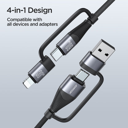 JOYROOM SA37-2T2 60W Multi-Function Series 4 in 1 Fast Charging Data Cable, Length:1.2m(Black) - Multifunction Cable by JOYROOM | Online Shopping South Africa | PMC Jewellery