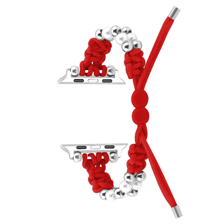 For Apple Watch Series 9 45mm Paracord Row Beads Drawstring Braided Watch Band(Red) - Watch Bands by PMC TechLife | Online Shopping South Africa | PMC TechLife