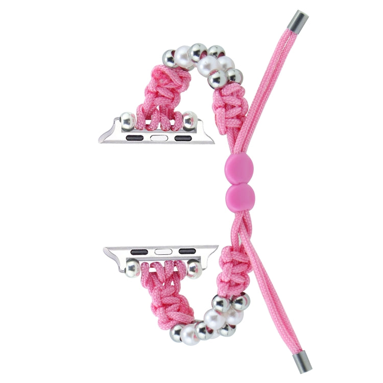 For Apple Watch Series 9 41mm Paracord Row Beads Drawstring Braided Watch Band(Pink) - Watch Bands by PMC TechLife | Online Shopping South Africa | PMC TechLife