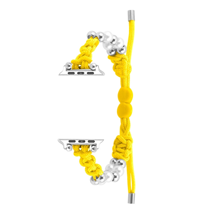 For Apple Watch Series 9 41mm Paracord Row Beads Drawstring Braided Watch Band(Yellow) - Watch Bands by PMC TechLife | Online Shopping South Africa | PMC TechLife