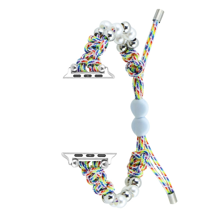 For Apple Watch Series 8 41mm Paracord Row Beads Drawstring Braided Watch Band(Rainbow) - Watch Bands by PMC TechLife | Online Shopping South Africa | PMC TechLife