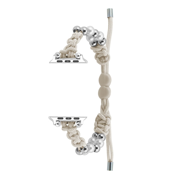 For Apple Watch Series 7 41mm Paracord Row Beads Drawstring Braided Watch Band(White) - Watch Bands by PMC TechLife | Online Shopping South Africa | PMC TechLife