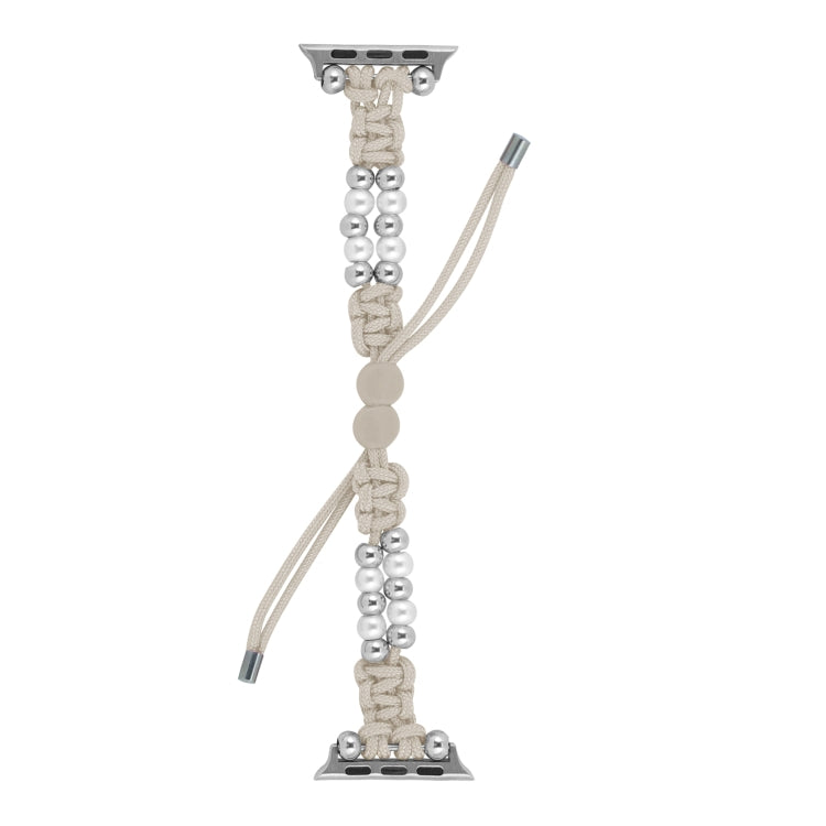 For Apple Watch Series 7 41mm Paracord Row Beads Drawstring Braided Watch Band(White) - Watch Bands by PMC TechLife | Online Shopping South Africa | PMC TechLife
