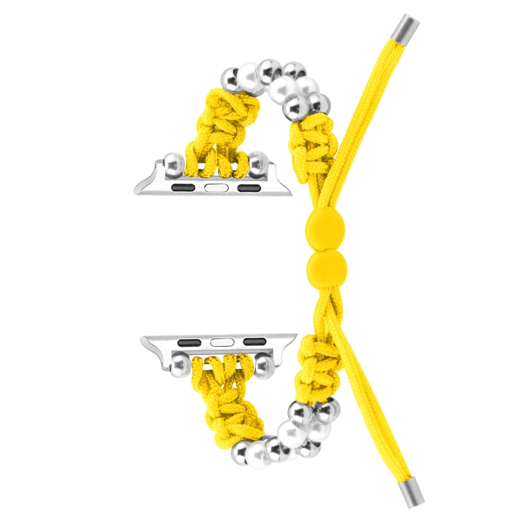 For Apple Watch Series 7 41mm Paracord Row Beads Drawstring Braided Watch Band(Yellow) - Watch Bands by PMC TechLife | Online Shopping South Africa | PMC TechLife