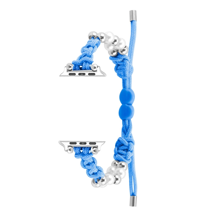 For Apple Watch Series 7 45mm Paracord Row Beads Drawstring Braided Watch Band(Blue) - Watch Bands by PMC TechLife | Online Shopping South Africa | PMC TechLife