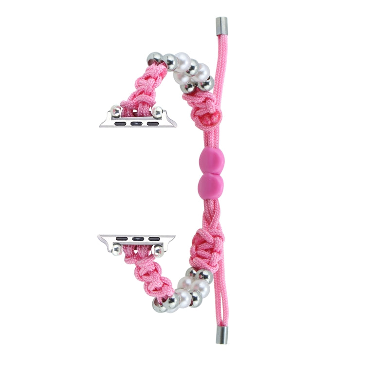 For Apple Watch SE 40mm Paracord Row Beads Drawstring Braided Watch Band(Pink) - Watch Bands by PMC TechLife | Online Shopping South Africa | PMC TechLife