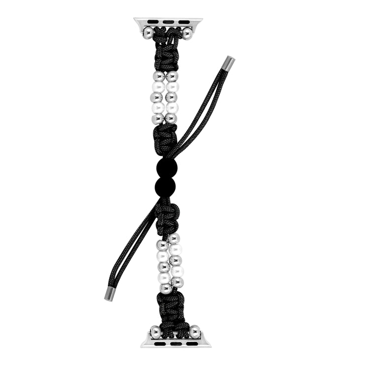 For Apple Watch SE 40mm Paracord Row Beads Drawstring Braided Watch Band(Black) - Watch Bands by PMC TechLife | Online Shopping South Africa | PMC TechLife
