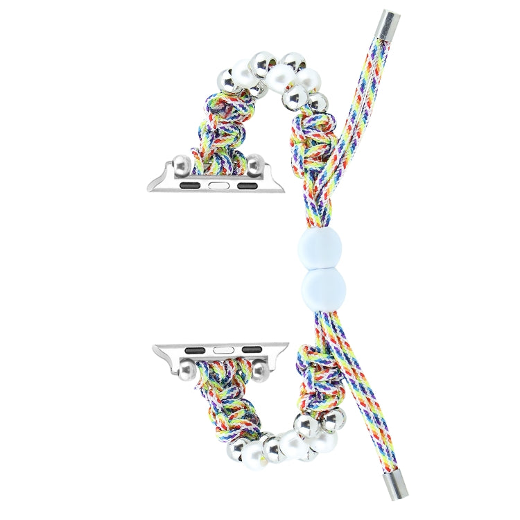 For Apple Watch SE 44mm Paracord Row Beads Drawstring Braided Watch Band(Rainbow) - Watch Bands by PMC TechLife | Online Shopping South Africa | PMC TechLife