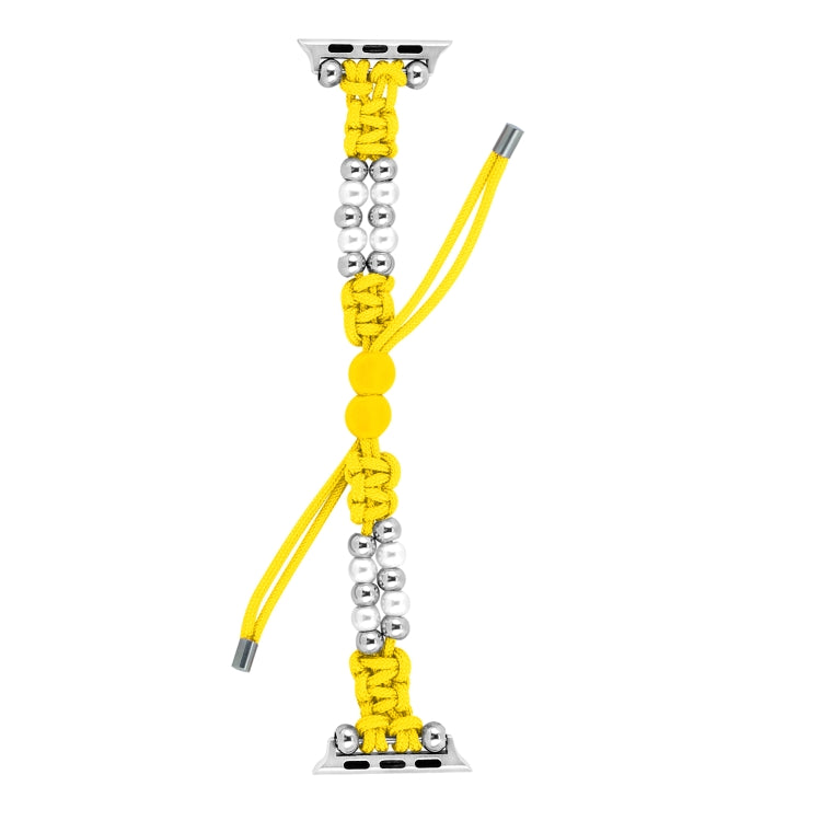 For Apple Watch SE 44mm Paracord Row Beads Drawstring Braided Watch Band(Yellow) - Watch Bands by PMC TechLife | Online Shopping South Africa | PMC TechLife