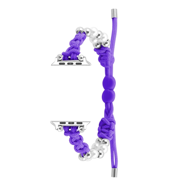 For Apple Watch SE 44mm Paracord Row Beads Drawstring Braided Watch Band(Purple) - Watch Bands by PMC TechLife | Online Shopping South Africa | PMC TechLife