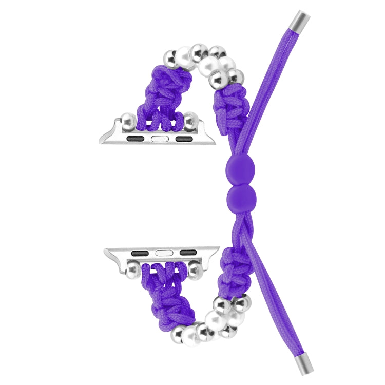 For Apple Watch SE 44mm Paracord Row Beads Drawstring Braided Watch Band(Purple) - Watch Bands by PMC TechLife | Online Shopping South Africa | PMC TechLife