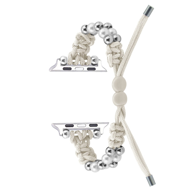 For Apple Watch Series 5 40mm Paracord Row Beads Drawstring Braided Watch Band(White) - Watch Bands by PMC TechLife | Online Shopping South Africa | PMC TechLife