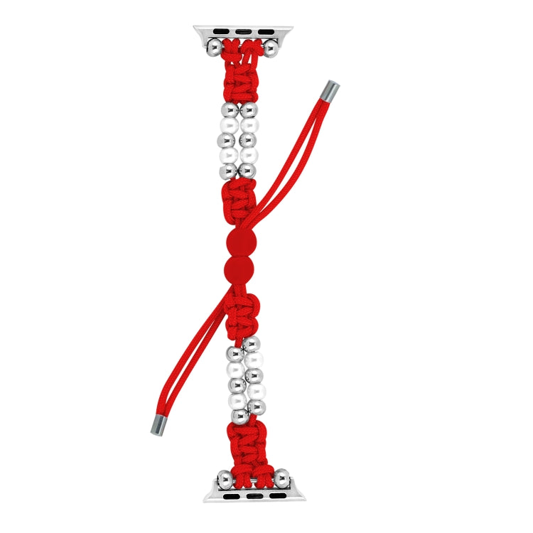 For Apple Watch Series 2 38mm Paracord Row Beads Drawstring Braided Watch Band(Red) - Watch Bands by PMC TechLife | Online Shopping South Africa | PMC TechLife