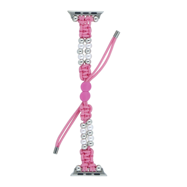 For Apple Watch 38mm Paracord Row Beads Drawstring Braided Watch Band(Pink) - Watch Bands by PMC TechLife | Online Shopping South Africa | PMC TechLife