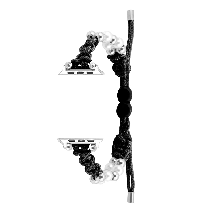 For Apple Watch 38mm Paracord Row Beads Drawstring Braided Watch Band(Black) - Watch Bands by PMC TechLife | Online Shopping South Africa | PMC TechLife