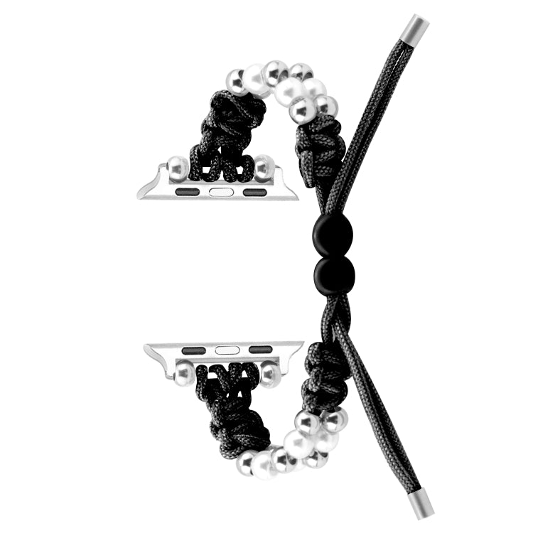 For Apple Watch 38mm Paracord Row Beads Drawstring Braided Watch Band(Black) - Watch Bands by PMC TechLife | Online Shopping South Africa | PMC TechLife
