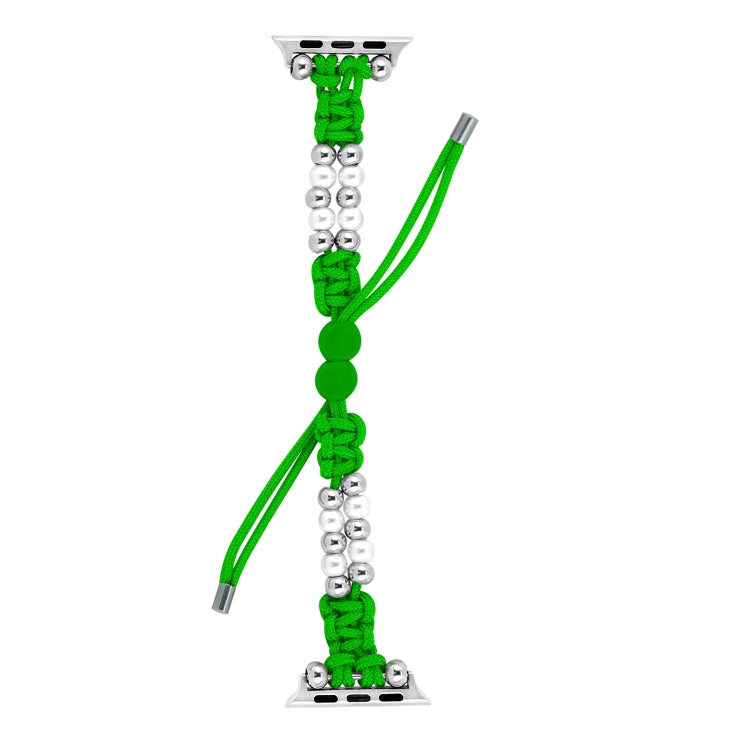 For Apple Watch 38mm Paracord Row Beads Drawstring Braided Watch Band(Green) - Watch Bands by PMC TechLife | Online Shopping South Africa | PMC TechLife