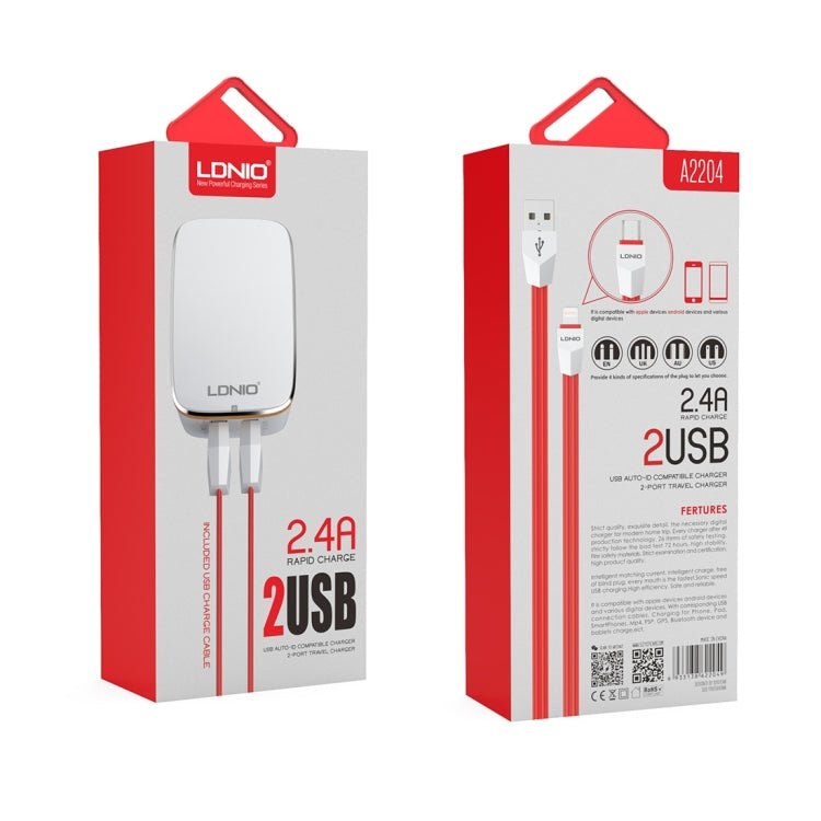 LDNIO A2204 2 in 1 12W Dual USB Interface Travel Charger Mobile Phone Charger with Type-C / USB-C Data Cable, US Plug - free shipping - PMC TechLife - Order now!
